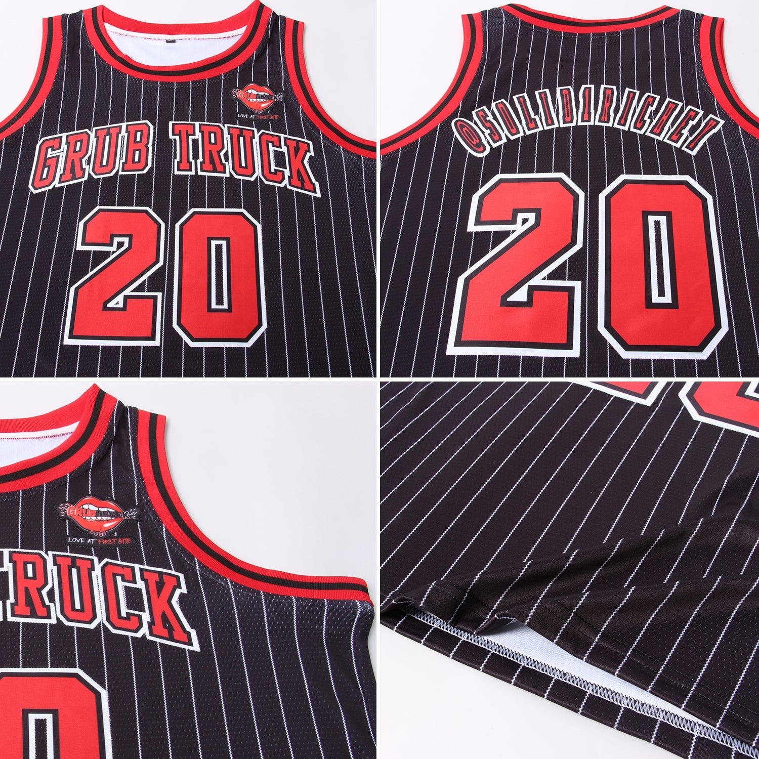 Custom Black White Pinstripe Red-White Authentic Basketball Jersey photo 4