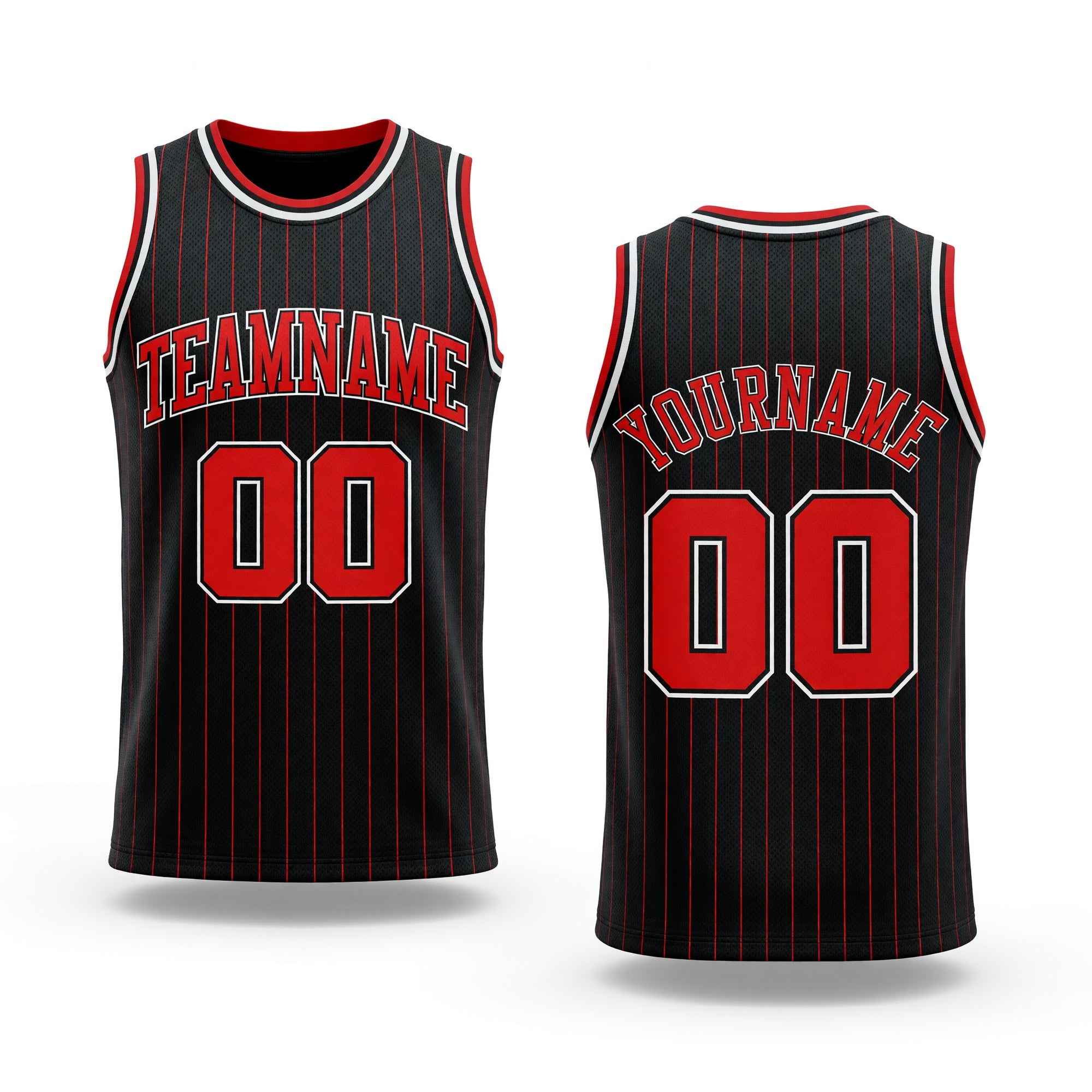 Custom Black Red Pinstripe Red-White Authentic Basketball Jersey
