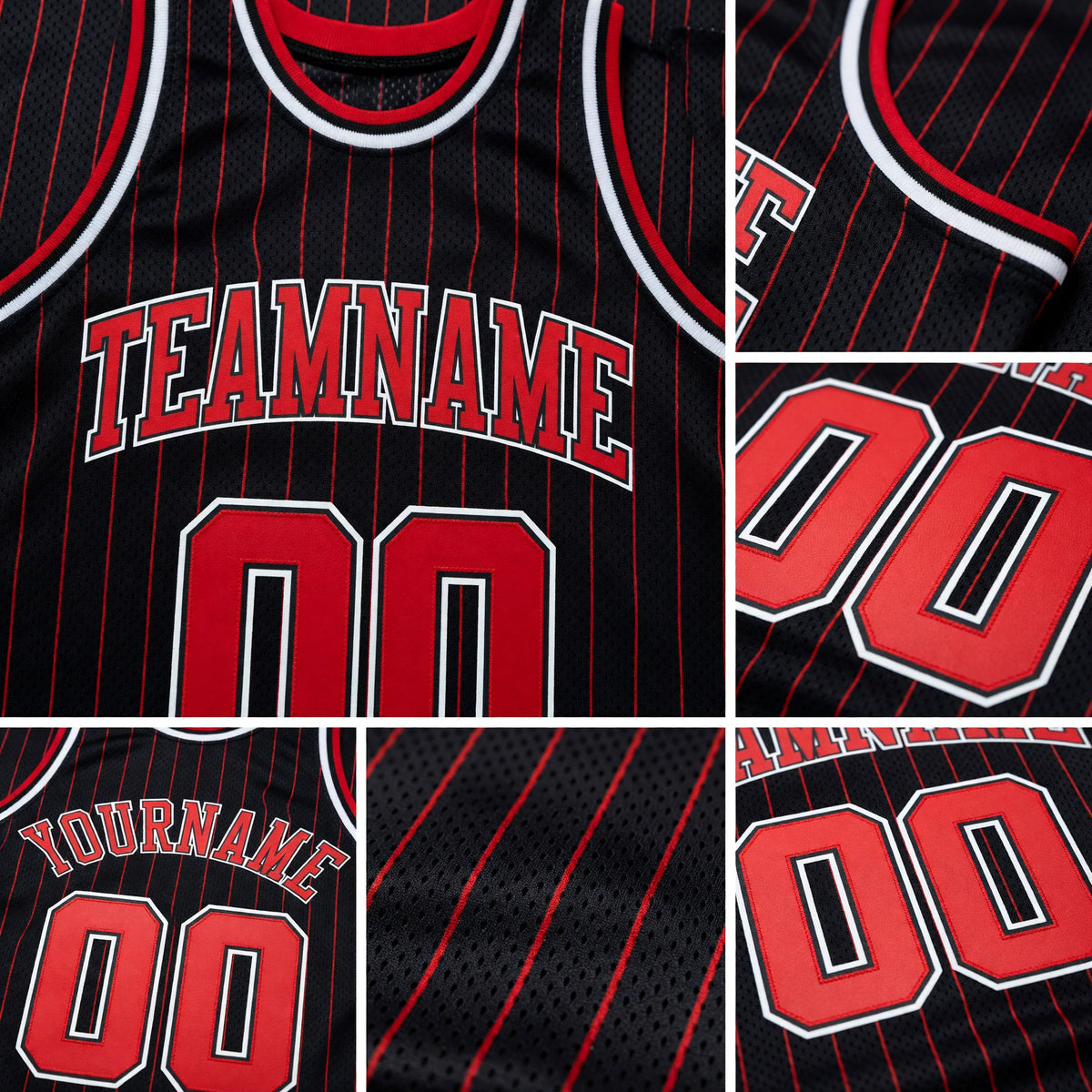 Custom Black Red Pinstripe Red-White Authentic Basketball Jersey detail