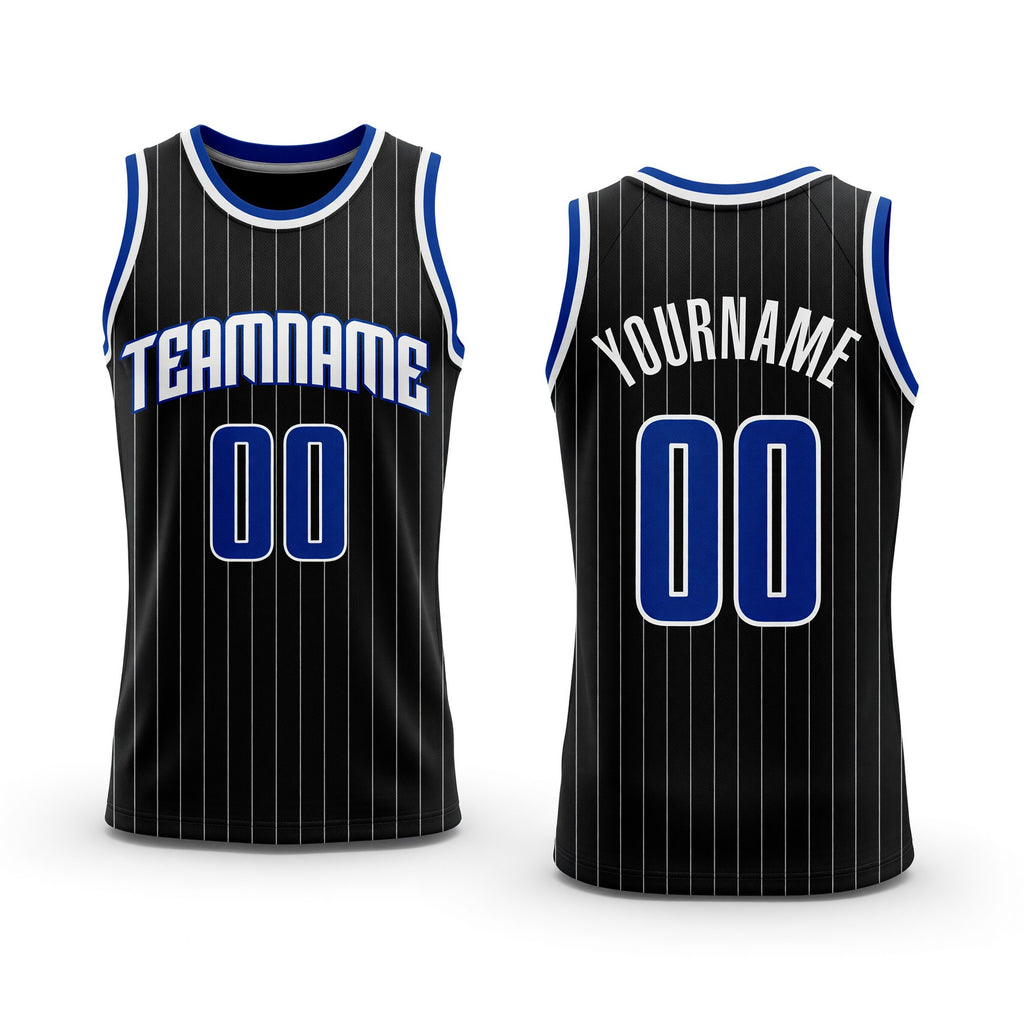 Custom Black White Pinstripe Royal-White Authentic Basketball Jersey