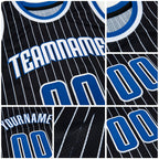 Custom Black White Pinstripe Royal-White Authentic Basketball Jersey detail