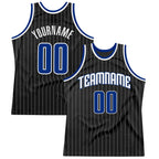 Custom Black White Pinstripe Royal-White Authentic Basketball Jersey photo 1