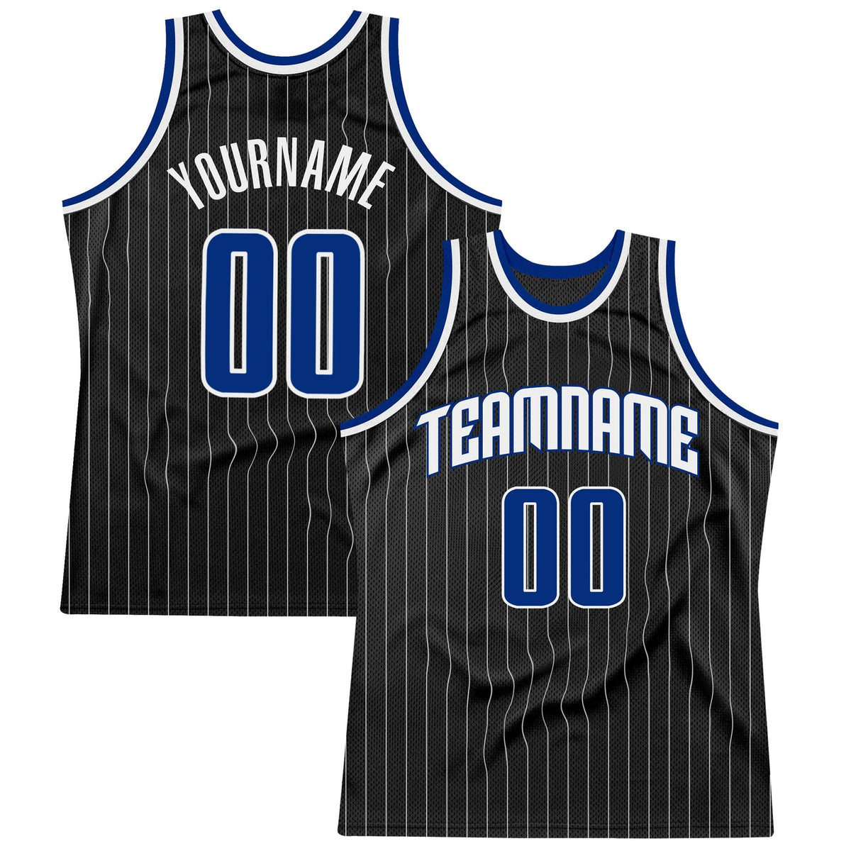 Custom Black White Pinstripe Royal-White Authentic Basketball Jersey photo 1