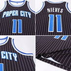 Custom Black White Pinstripe Royal-White Authentic Basketball Jersey photo 4