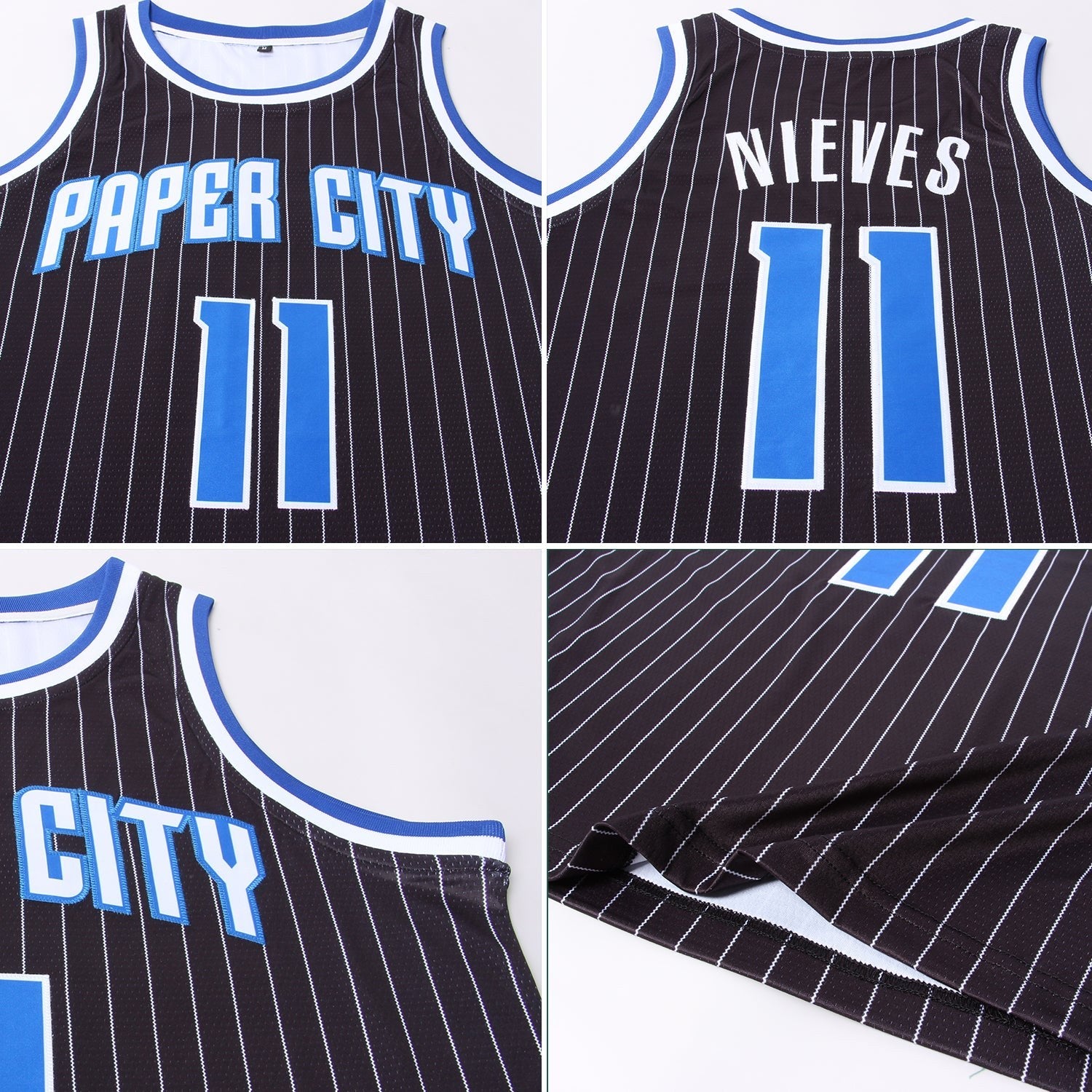 Custom Black White Pinstripe Royal-White Authentic Basketball Jersey photo 4