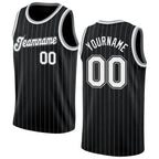 Custom Black White Pinstripe White-Gray Authentic Basketball Jersey