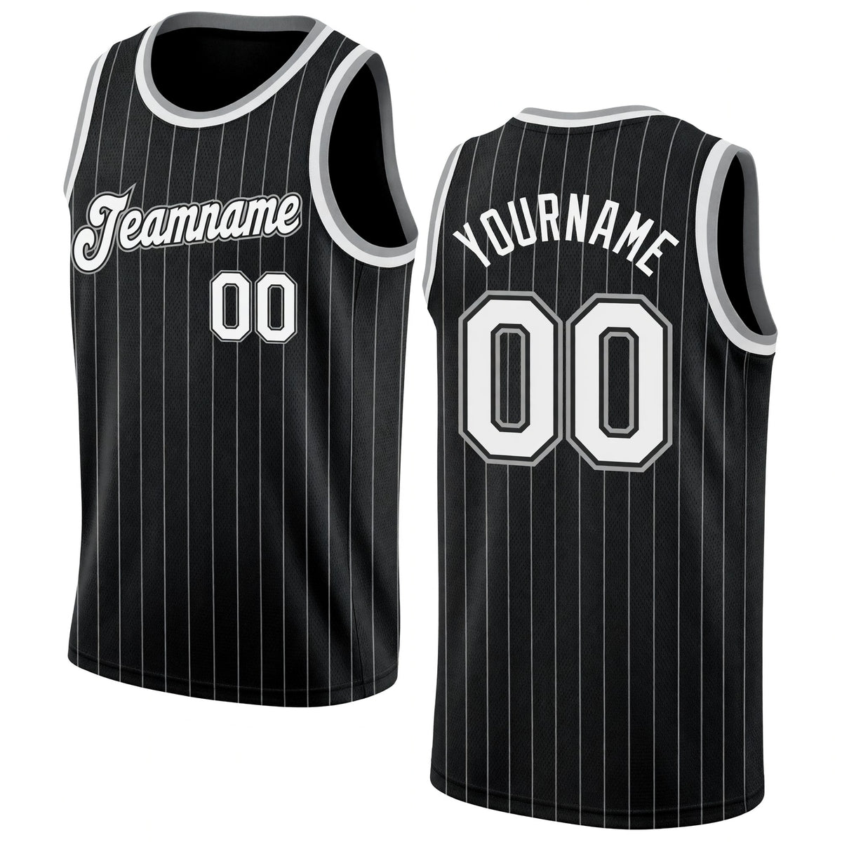 Custom Black White Pinstripe White-Gray Authentic Basketball Jersey