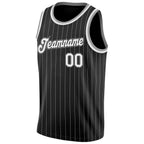 Custom Black White Pinstripe White-Gray Authentic Basketball Jersey photo 4