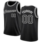Custom Black White Pinstripe Black-White Authentic Basketball Jersey