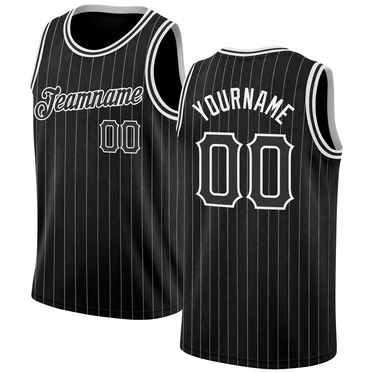Custom Black White Pinstripe Black-White Authentic Basketball Jersey