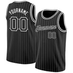 Custom Black White Pinstripe Black-White Authentic Basketball Jersey photo 1