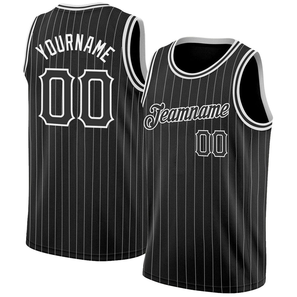 Custom Black White Pinstripe Black-White Authentic Basketball Jersey photo 1