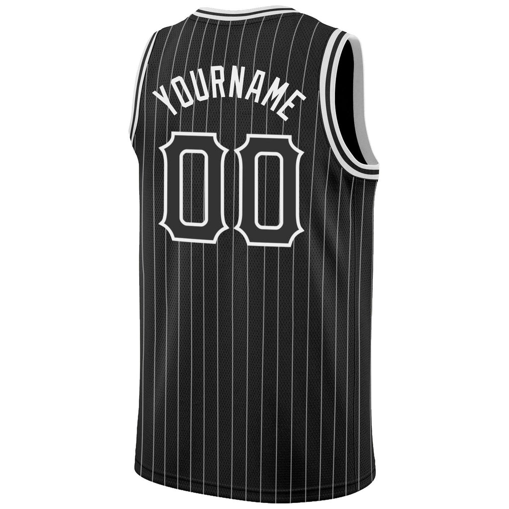 Custom Black White Pinstripe Black-White Authentic Basketball Jersey photo 5