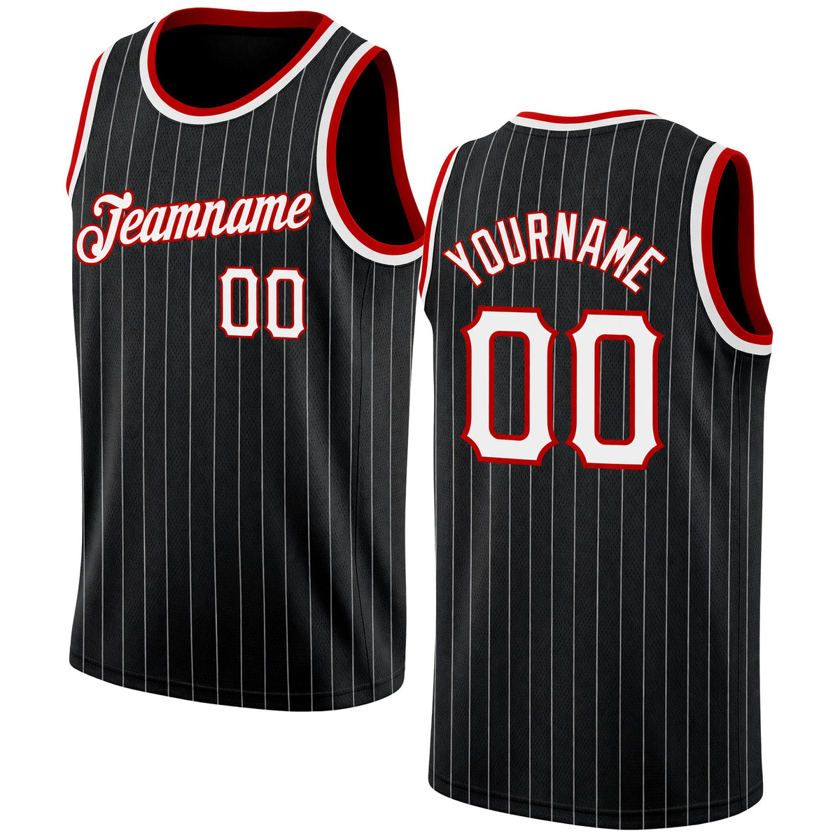 Custom Black White Pinstripe White-Red Authentic Basketball Jersey