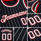 Custom Black White Pinstripe White-Red Authentic Basketball Jersey detail