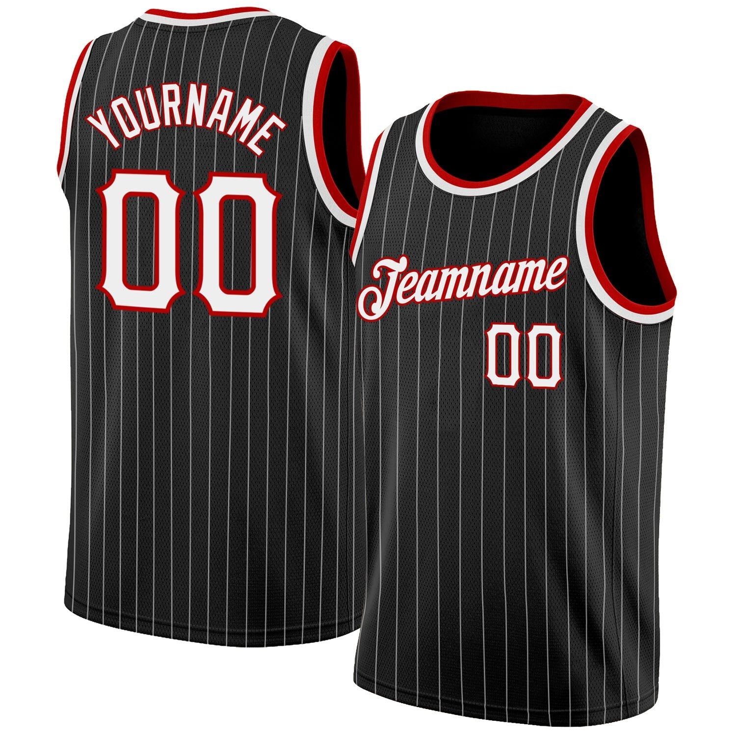 Custom Black White Pinstripe White-Red Authentic Basketball Jersey photo 1
