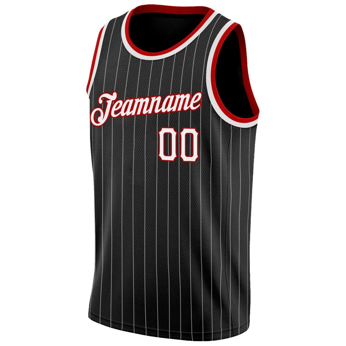 Custom Black White Pinstripe White-Red Authentic Basketball Jersey photo 4
