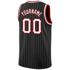 Custom Black White Pinstripe White-Red Authentic Basketball Jersey photo 5