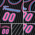 Custom Black White Pinstripe Pink-Light Blue Authentic Basketball Jersey detail