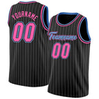 Custom Black White Pinstripe Pink-Light Blue Authentic Basketball Jersey photo 1
