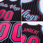 Custom Black White Pinstripe Pink-Light Blue Authentic Basketball Jersey photo 2