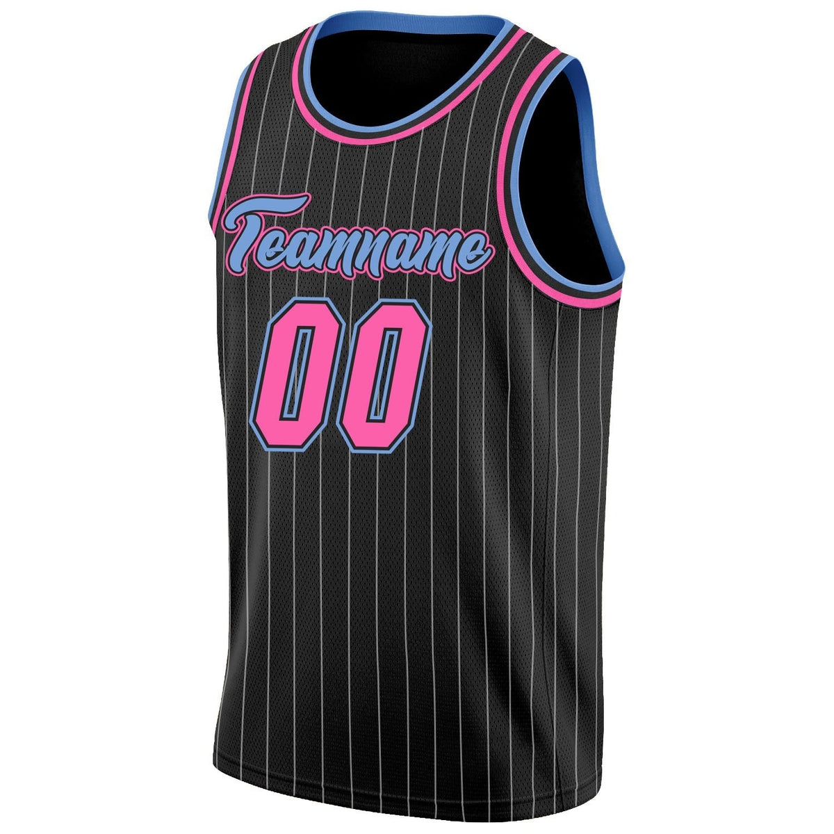 Custom Black White Pinstripe Pink-Light Blue Authentic Basketball Jersey photo 6