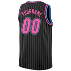 Custom Black White Pinstripe Pink-Light Blue Authentic Basketball Jersey photo 7