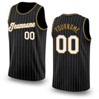 Custom Black White Pinstripe White-Old Gold Authentic Basketball Jersey