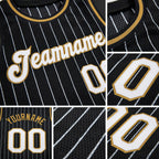 Custom Black White Pinstripe White-Old Gold Authentic Basketball Jersey detail