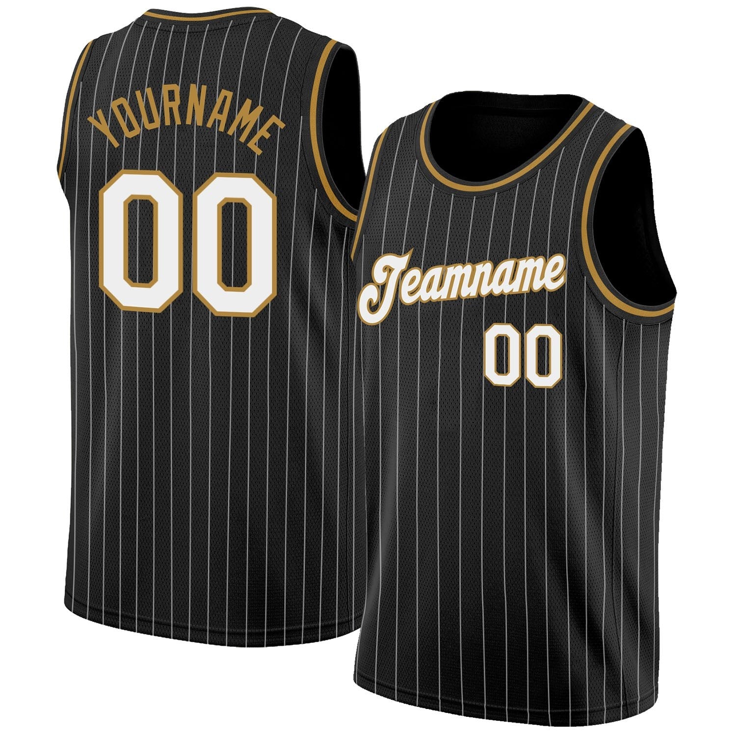 Custom Black White Pinstripe White-Old Gold Authentic Basketball Jersey photo 1