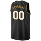 Custom Black White Pinstripe White-Old Gold Authentic Basketball Jersey photo 5