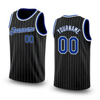 Custom Black White Pinstripe Royal-White Authentic Basketball Jersey