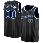 Custom Black White Pinstripe Royal-White Authentic Basketball Jersey photo 1