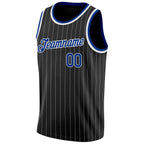 Custom Black White Pinstripe Royal-White Authentic Basketball Jersey photo 4