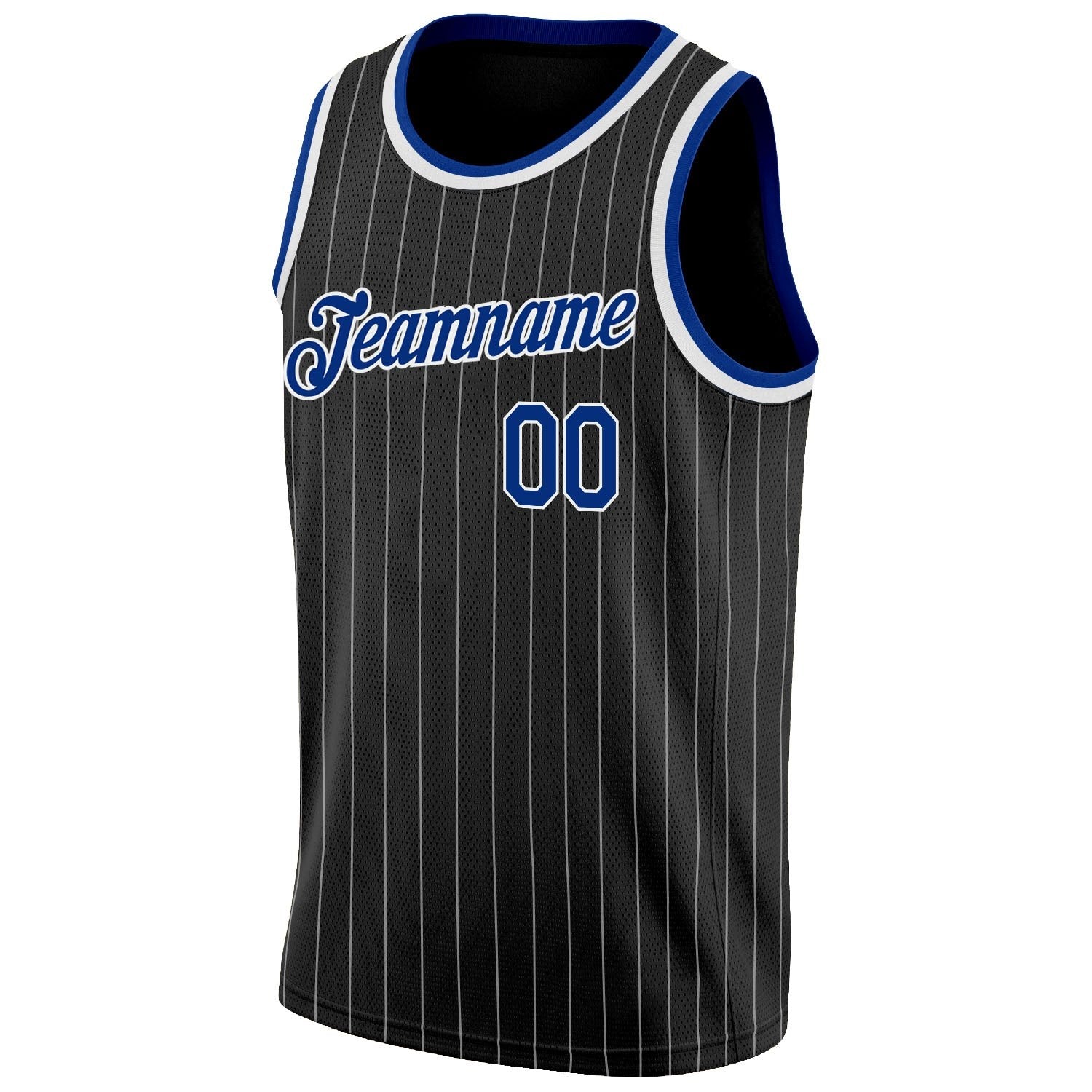 Custom Black White Pinstripe Royal-White Authentic Basketball Jersey photo 4