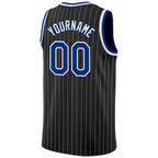 Custom Black White Pinstripe Royal-White Authentic Basketball Jersey photo 5