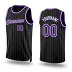 Custom Black White Pinstripe Purple-White Authentic Basketball Jersey