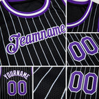 Custom Black White Pinstripe Purple-White Authentic Basketball Jersey detail