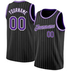 Custom Black White Pinstripe Purple-White Authentic Basketball Jersey photo 1