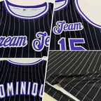 Custom Black White Pinstripe Purple-White Authentic Basketball Jersey photo 2