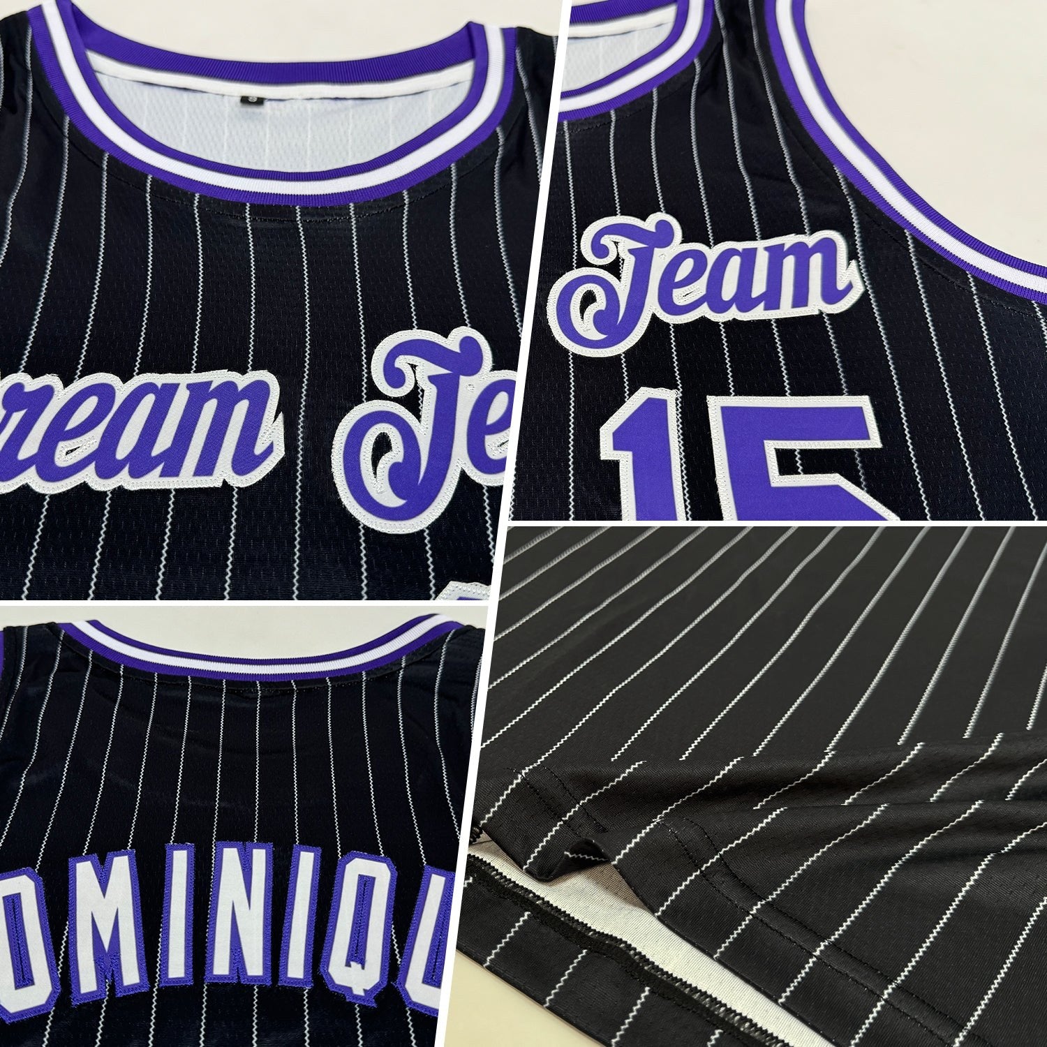 Custom Black White Pinstripe Purple-White Authentic Basketball Jersey photo 2