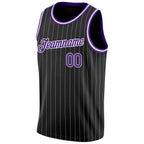Custom Black White Pinstripe Purple-White Authentic Basketball Jersey photo 5