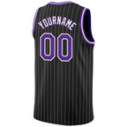 Custom Black White Pinstripe Purple-White Authentic Basketball Jersey photo 6