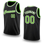 Custom Black White Pinstripe Neon Green-White Authentic Basketball Jersey