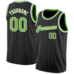 Custom Black White Pinstripe Neon Green-White Authentic Basketball Jersey photo 1