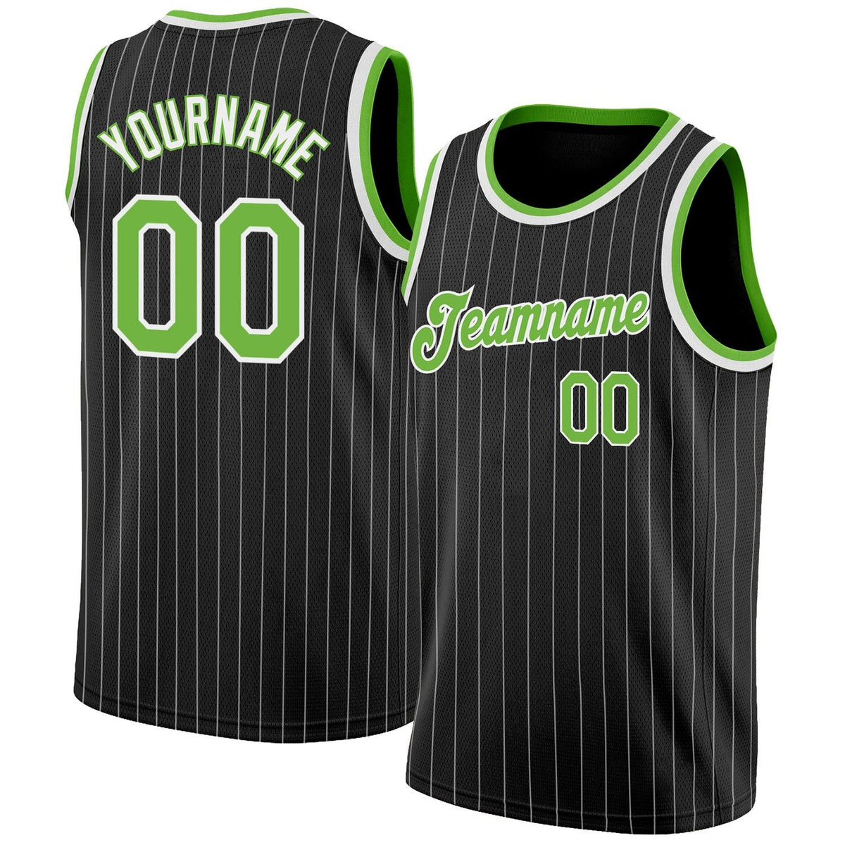 Custom Black White Pinstripe Neon Green-White Authentic Basketball Jersey photo 1