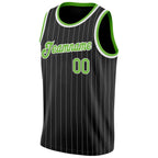 Custom Black White Pinstripe Neon Green-White Authentic Basketball Jersey photo 4