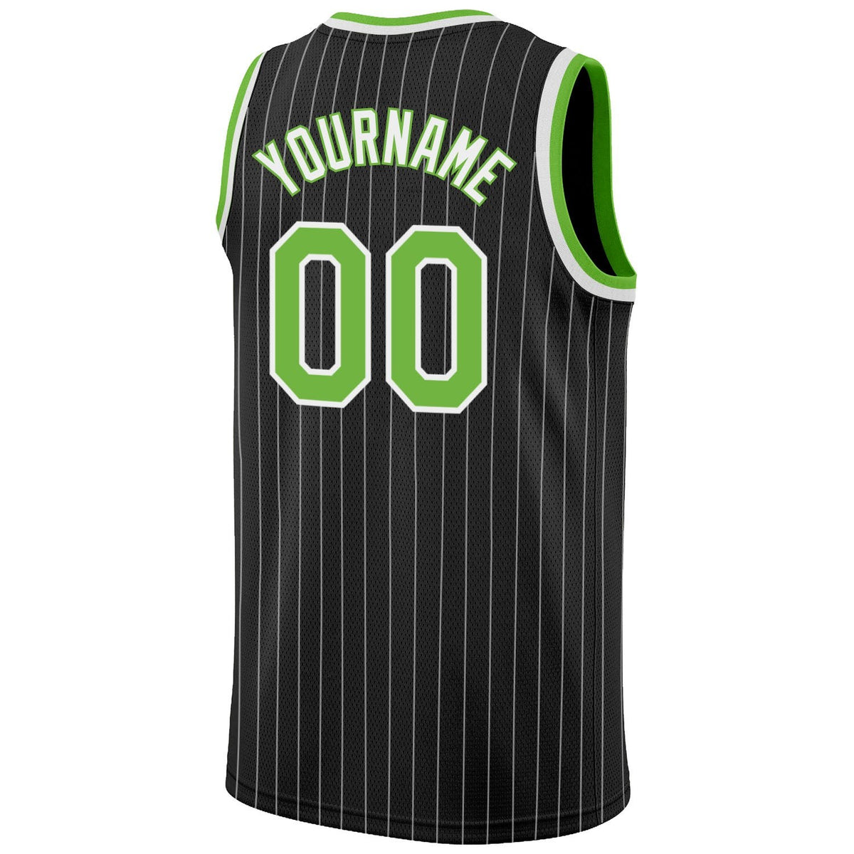 Custom Black White Pinstripe Neon Green-White Authentic Basketball Jersey photo 5