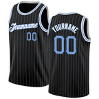 Custom Black White Pinstripe Light Blue-White Authentic Basketball Jersey