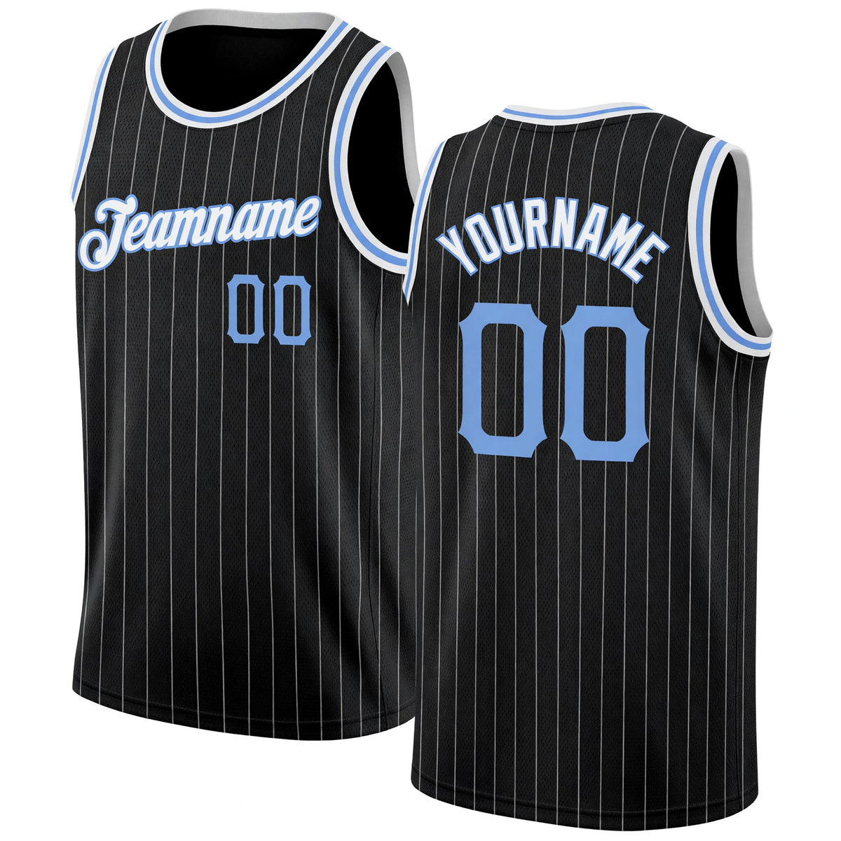 Custom Black White Pinstripe Light Blue-White Authentic Basketball Jersey